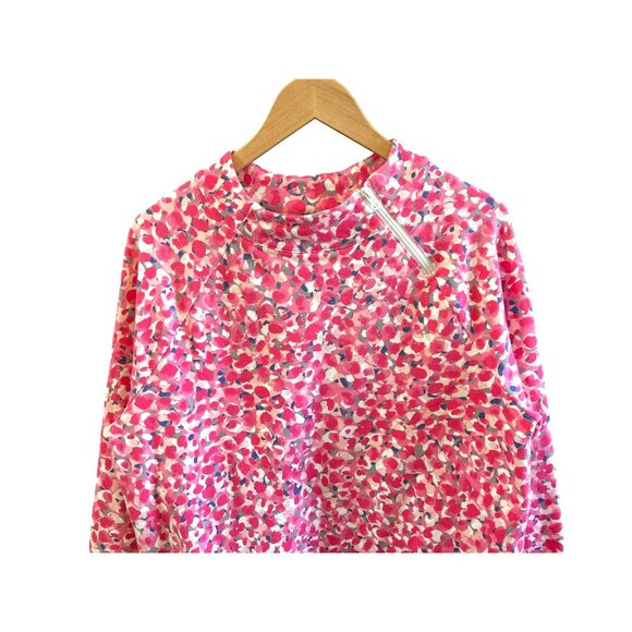 T By Talbots Pink Watercolor Print Zip Neck Long Sleeve Pull Over Sweatshirt EUC - Picture 3 of 6